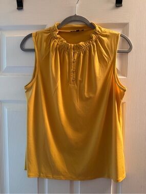 Adrianna Papell Sleeveless Ruffle-Neck Camisole in Mustard Yellow